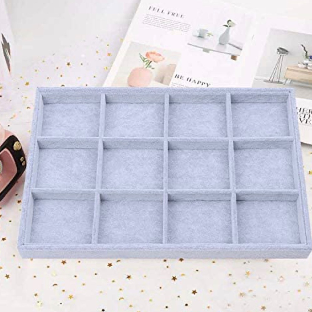 NWOT 12 Slot Gray Velvet Stackable Jewelry Storage Organizer Tray